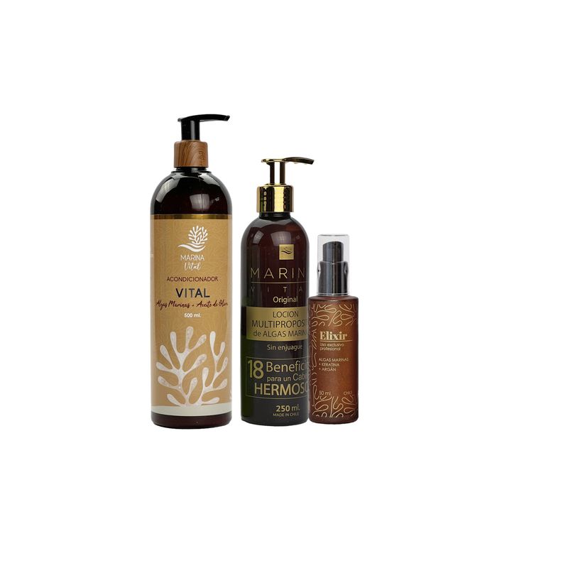MARINA VITAL - Set de Cuidado del Cabello Locion multiproposito 250ml ,serumelixir 60 ml y acondicionador 500ml MARINA VITAL.-
