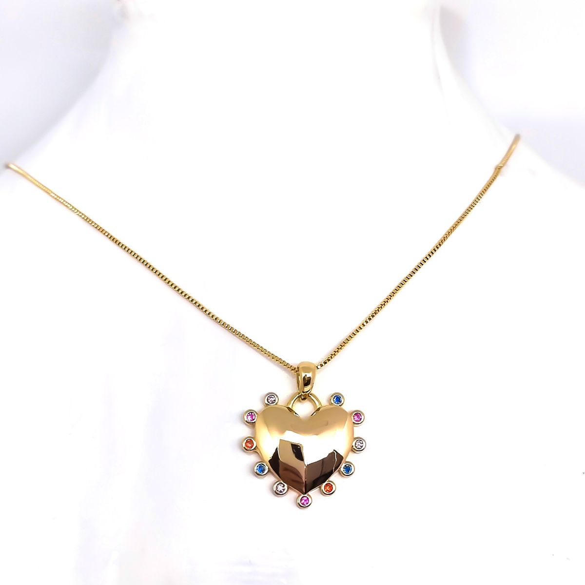 COGGIOLA - Collar Corazón Circones Colores Enchapado Oro 18K