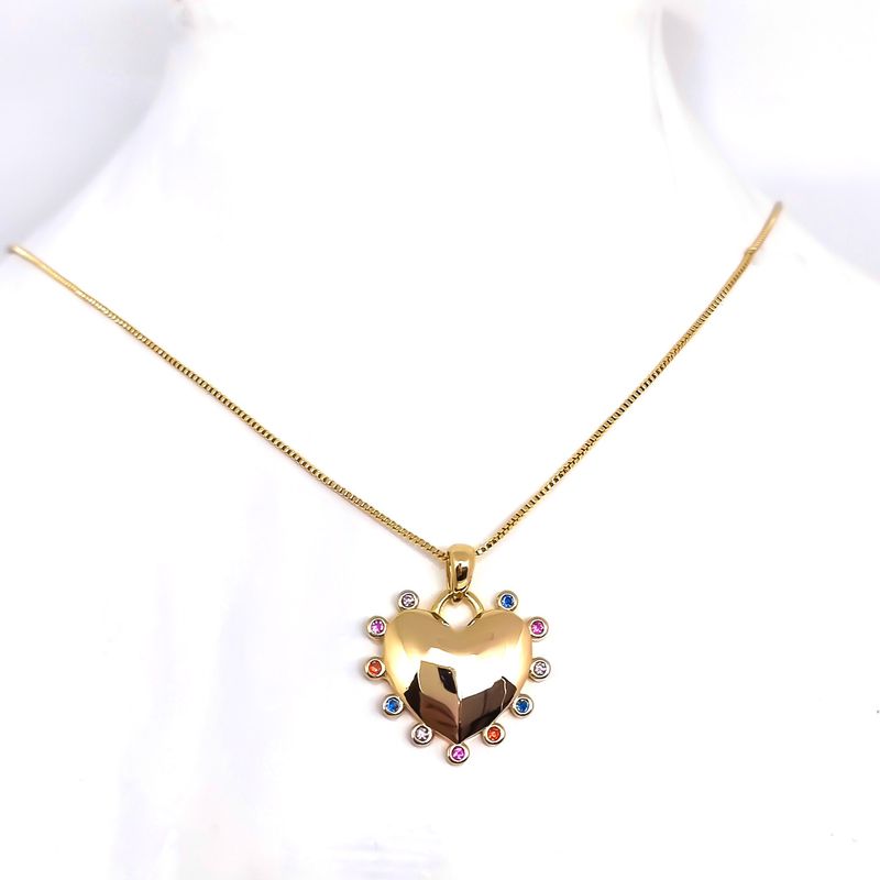 ANDREA COGGIOLA JOYAS - Collar Corazón Circones Colores Enchapado Oro 18K