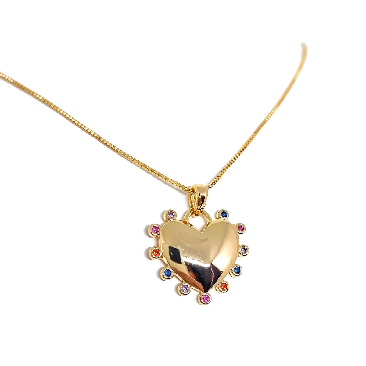 COGGIOLA - Collar Corazón Circones Colores Enchapado Oro 18K