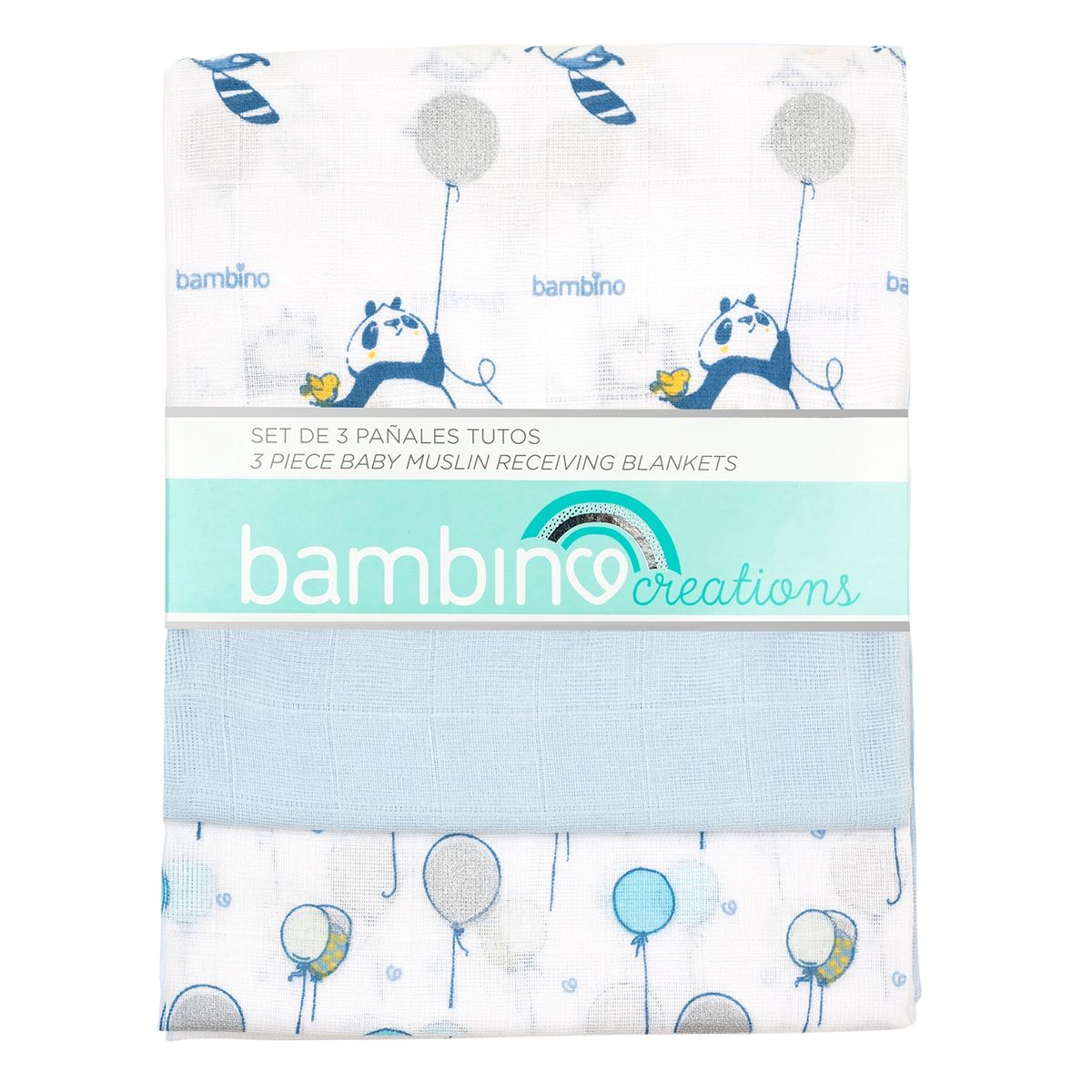 BAMBINO - Set 3 Pañales tutos para bebé azules oso panda