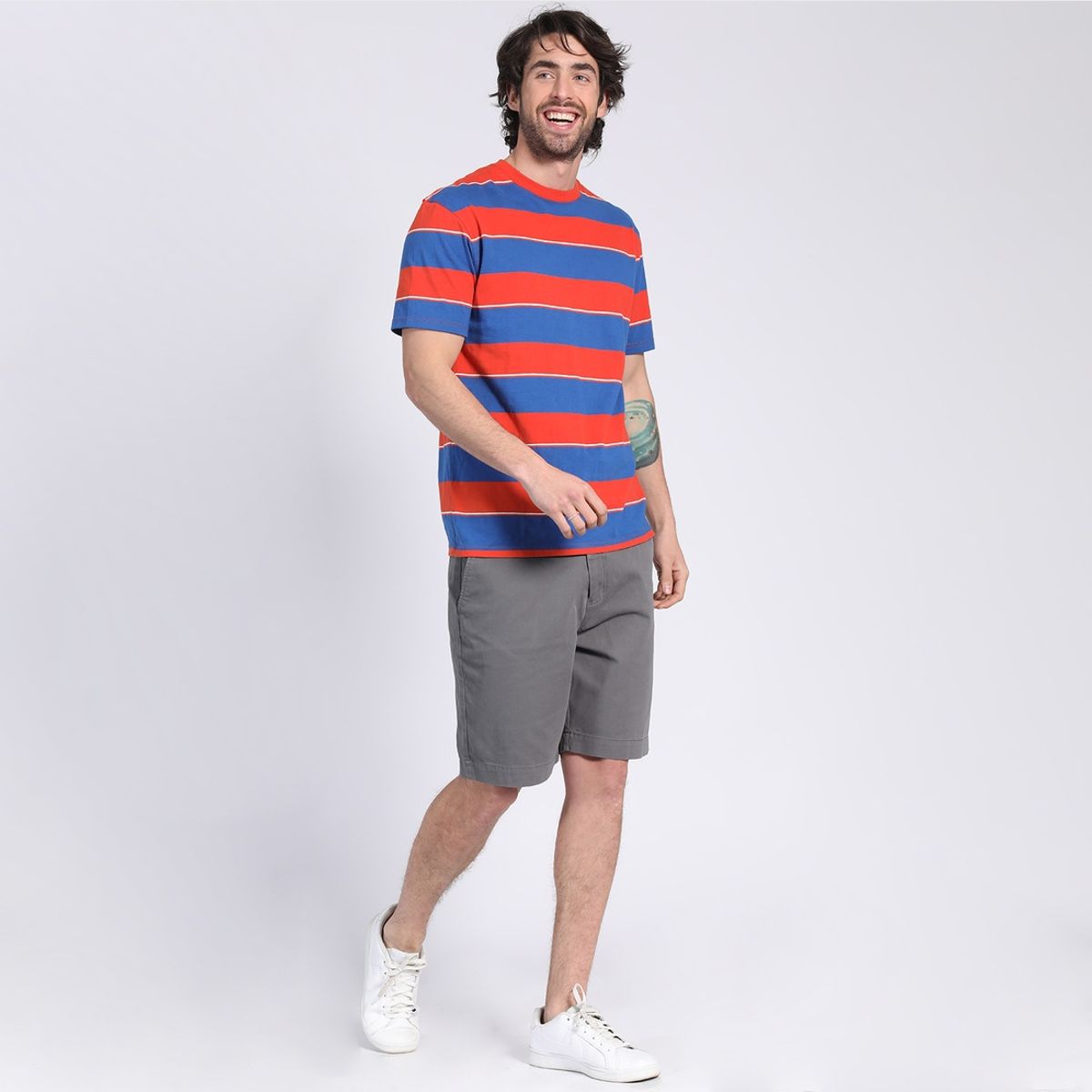 KOTTING - Polera Manga Corta Jersey Listada Cuello Redondo Coral KOTTING