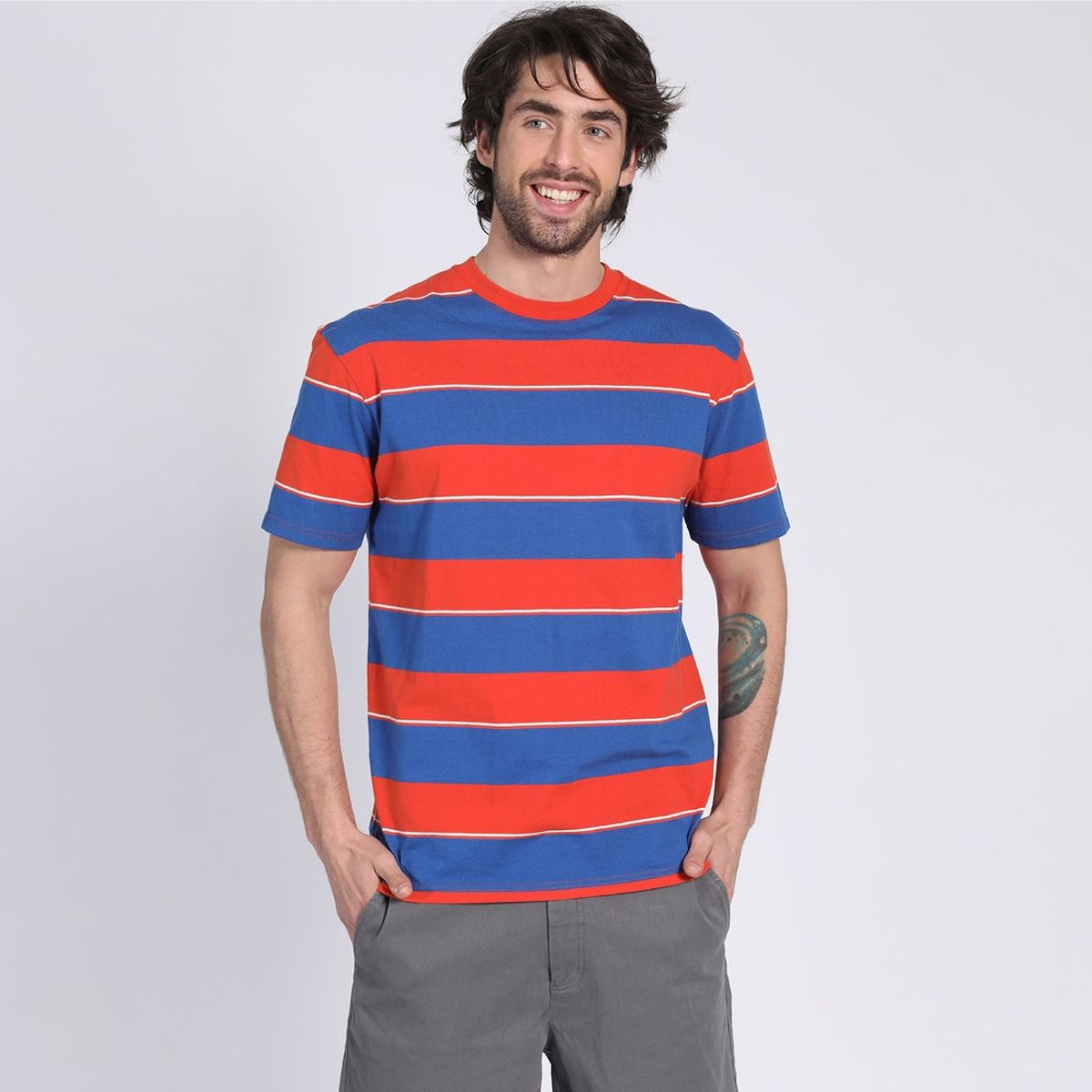 KOTTING - Polera Manga Corta Jersey Listada Cuello Redondo Coral KOTTING