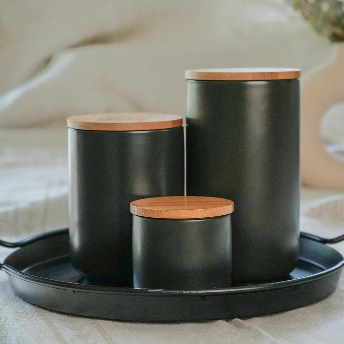 SIMPLIT - Contenedor de Cerámica Hermético Tapa Madera L Negro Simplit - Negro