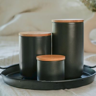 Imagen 2 del producto Contenedor de Cerámica Hermético Tapa Madera L Negro - Negro