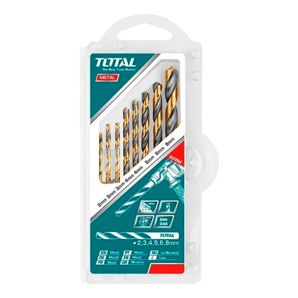 TOTAL TOOLS - Kit Set Juego Brocas Para Metal 8 Piezas