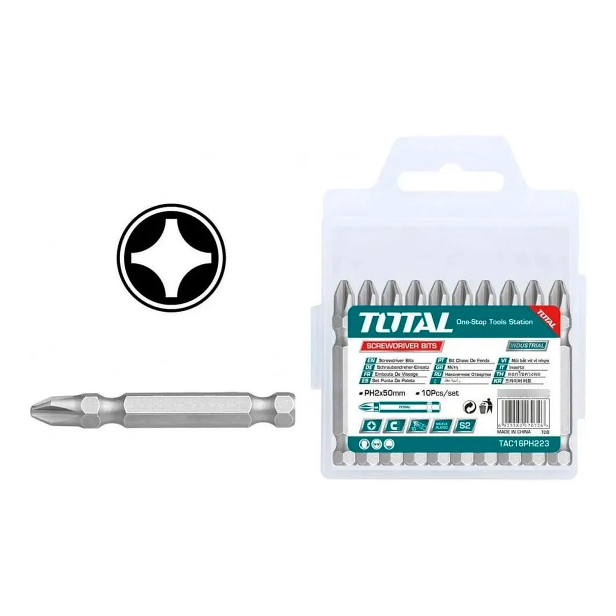 TOTAL TOOLS - Juego Puntas Phillips Hexagonal S2 Ph2 10pc Magnetico