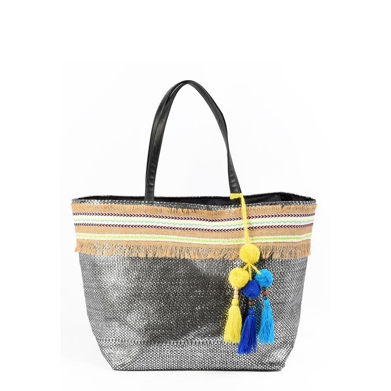 MAILEA - Cartera ecocuero arpillera grande para mujer asfalto