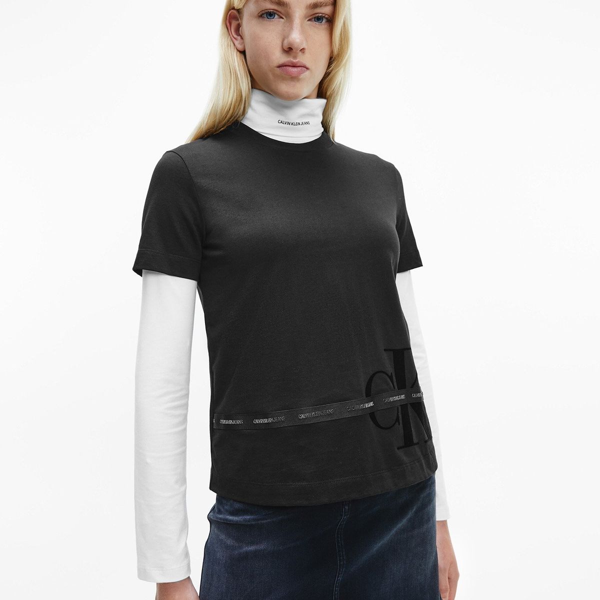 CALVIN KLEIN - Polera Monogram Tape Negro Calvin Klein