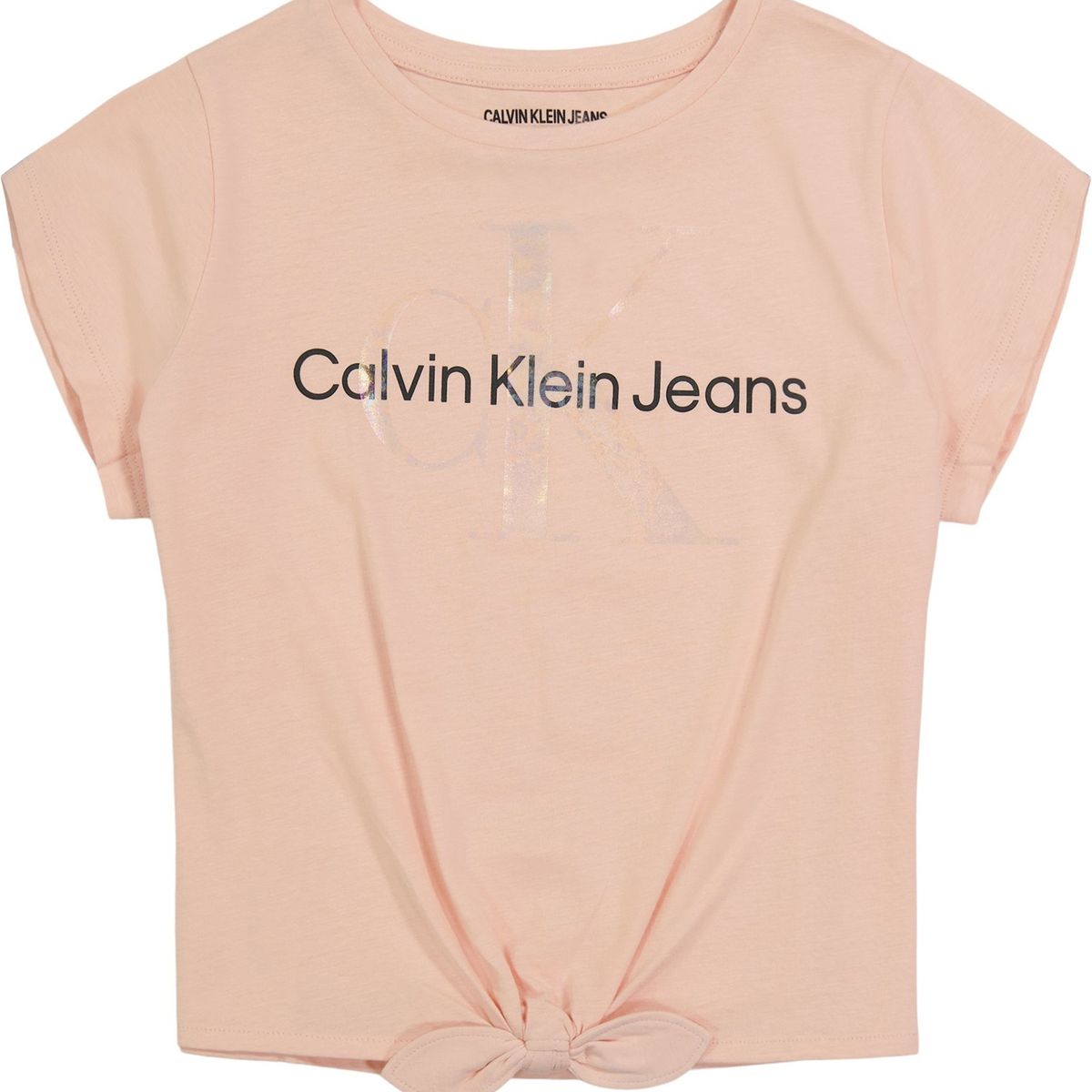 CALVIN KLEIN - Polera Niña Shiny Overlay Damasco Calvin Klein