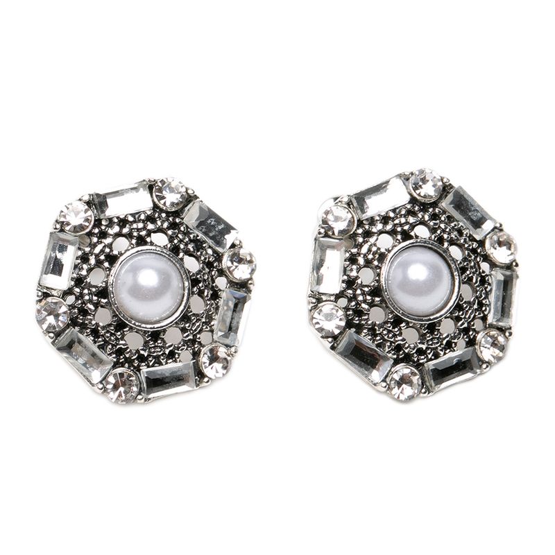 DDETALLES - Aros Mujer Hexagonales Plateados con Perla
