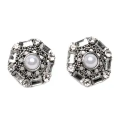 DDETALLES - Aros Mujer Hexagonales Plateados con Perla