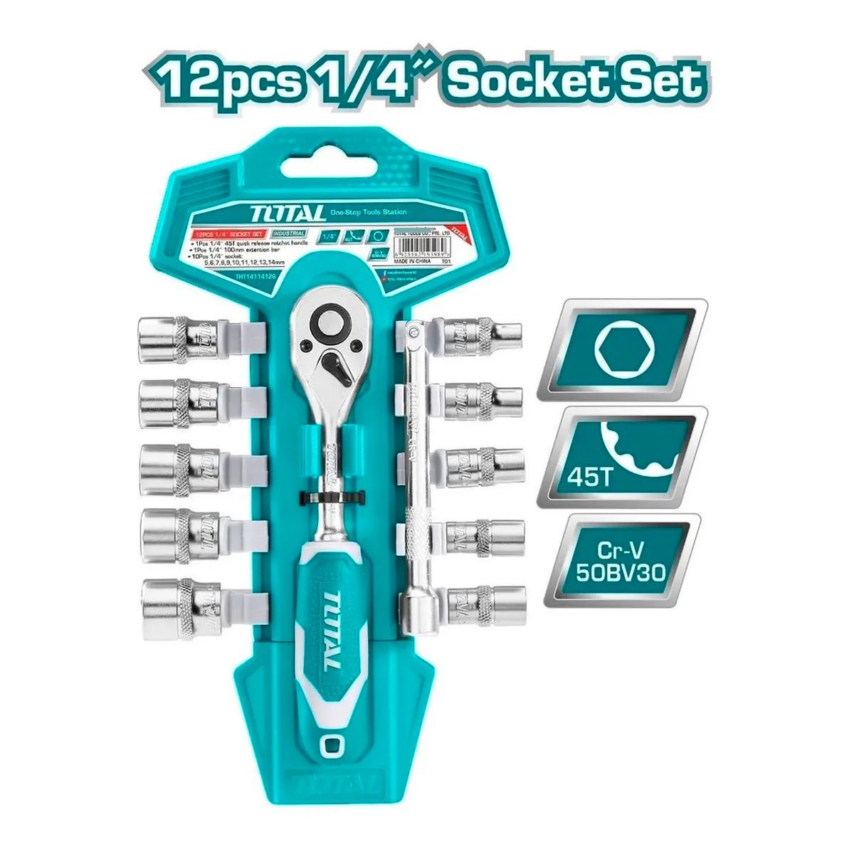 TOTAL TOOLS - Set Kit Juego De Dados Cuadrante 1/4 12 Piezas