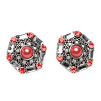 Aros Mujer Set Pendientes Color Plata Geométrico Perlas Rojo