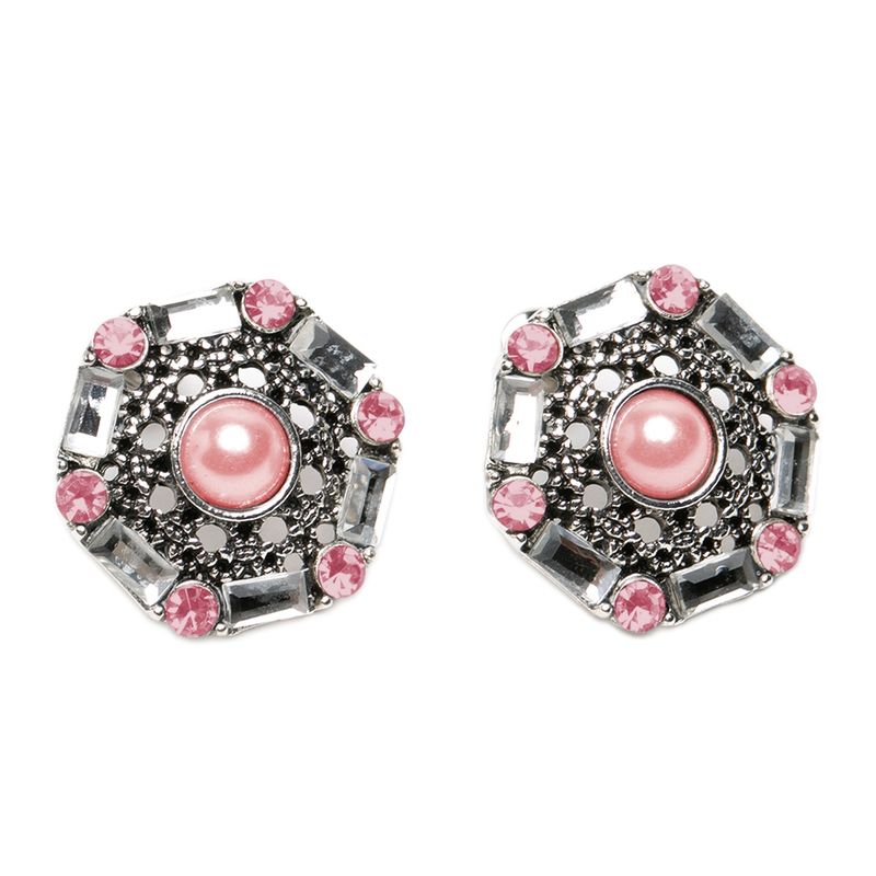 DDETALLES - Aros de Mujer Pendientes Geometricos color Plata Perla Rosa