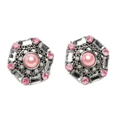 DDETALLES - Aros de Mujer Pendientes Geometricos color Plata Perla Rosa