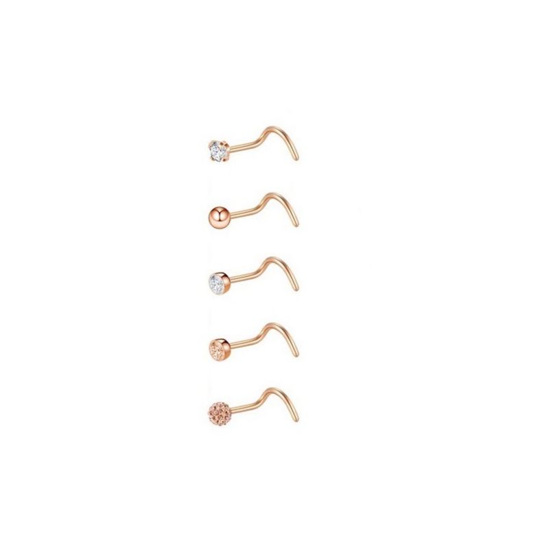 ELBAULDEJUMA - Conjunto set 5 piercing tipo S hipoalergenicos goldrose punk nostril