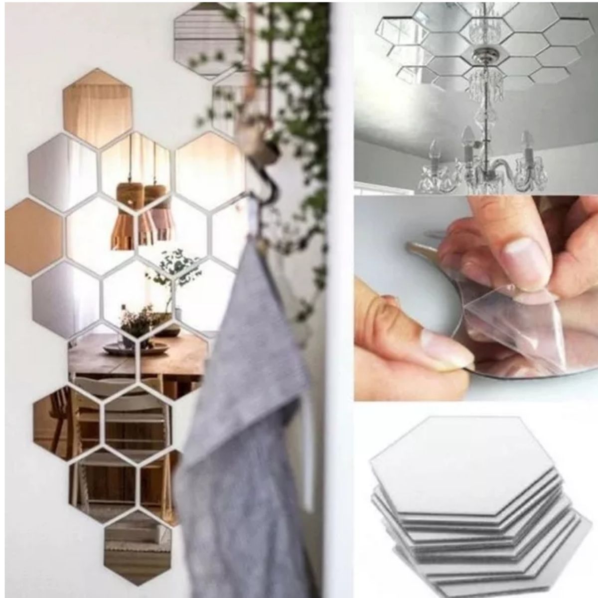 GENERICO - Set Espejo Pared De Acrílico Hexágonos 12 Piezas De 20 Cm