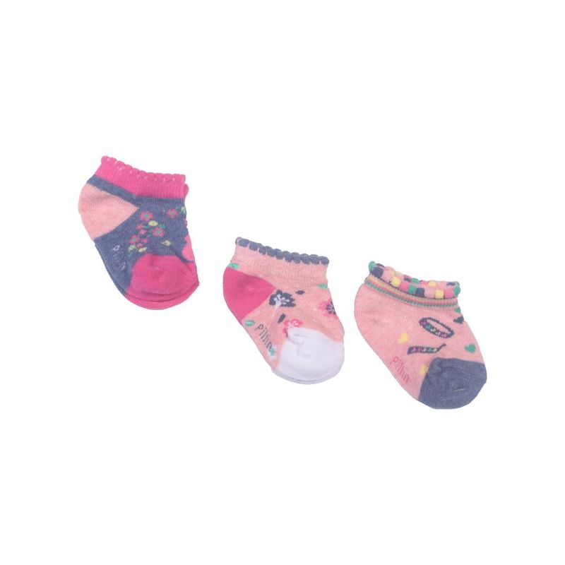 PILLIN - Set 3 Pzas Calcetín Bebe Niña Multicolor Pillín - Rosa