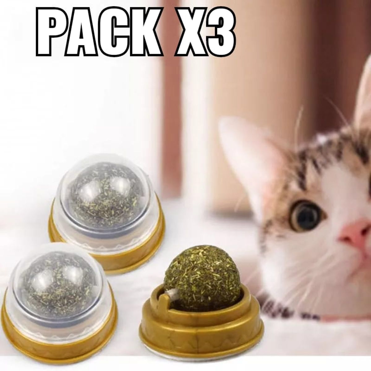 GENERICO - Pack X3 Hierba Gatera Tipo Bolita Prensada Snack Para Pared.