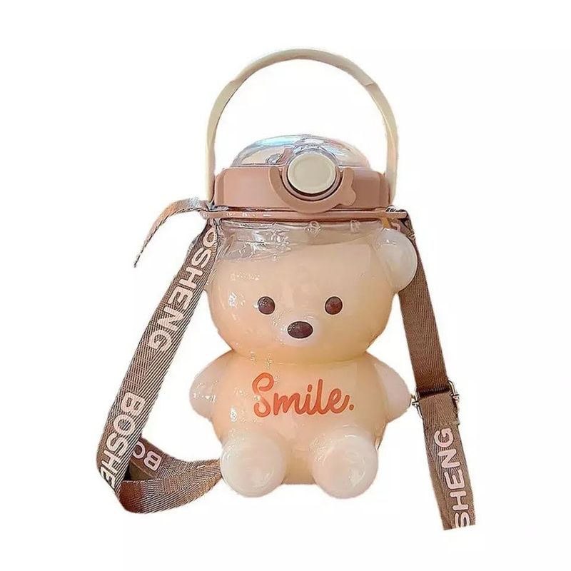 GENERICO - Botella Antiderrame  Agua 1 Litro Oso Kawaii Cafe con Stickers 3D