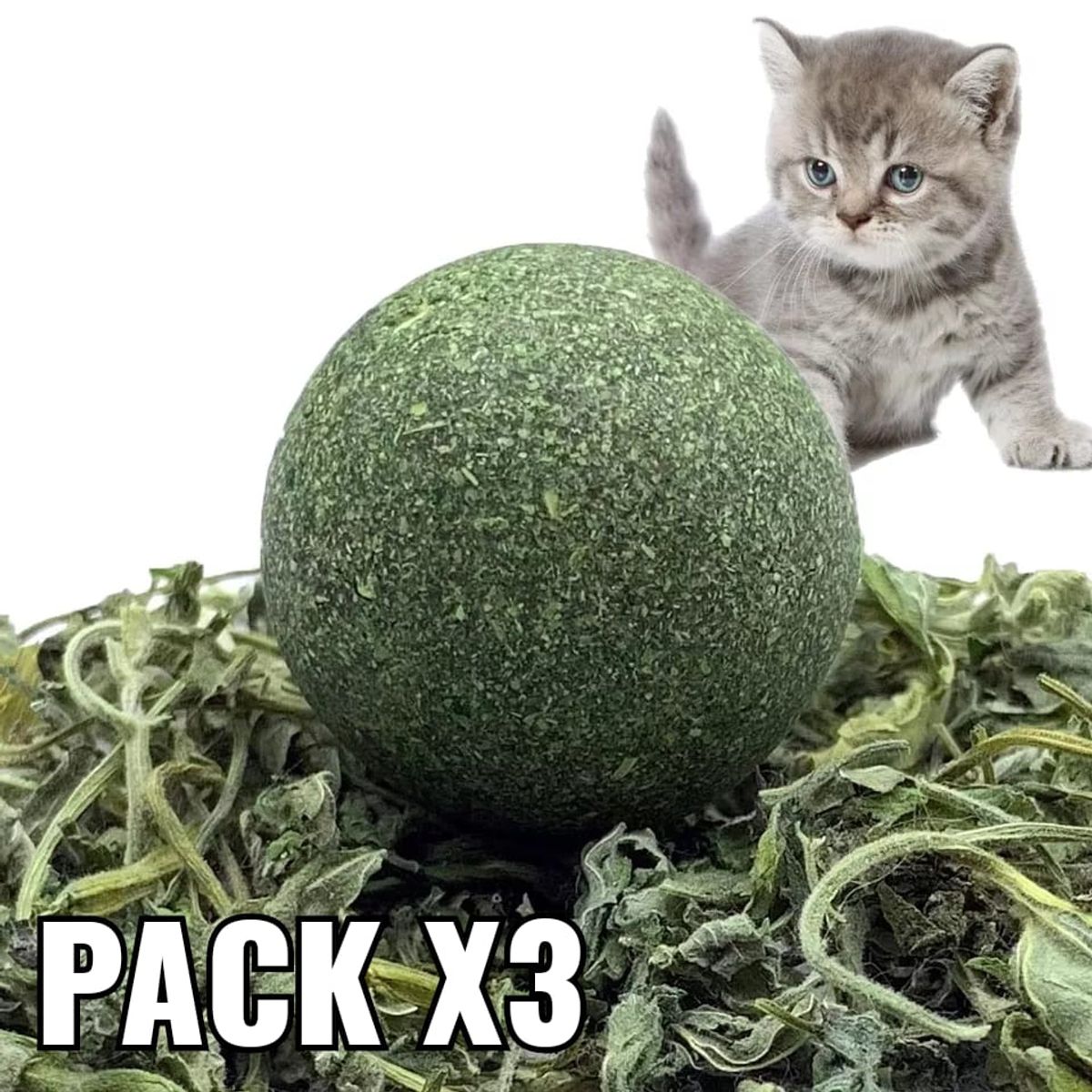 GENERICO - Pack x3 Bola Compacta Hierba Gatera Prensada Para Gatos