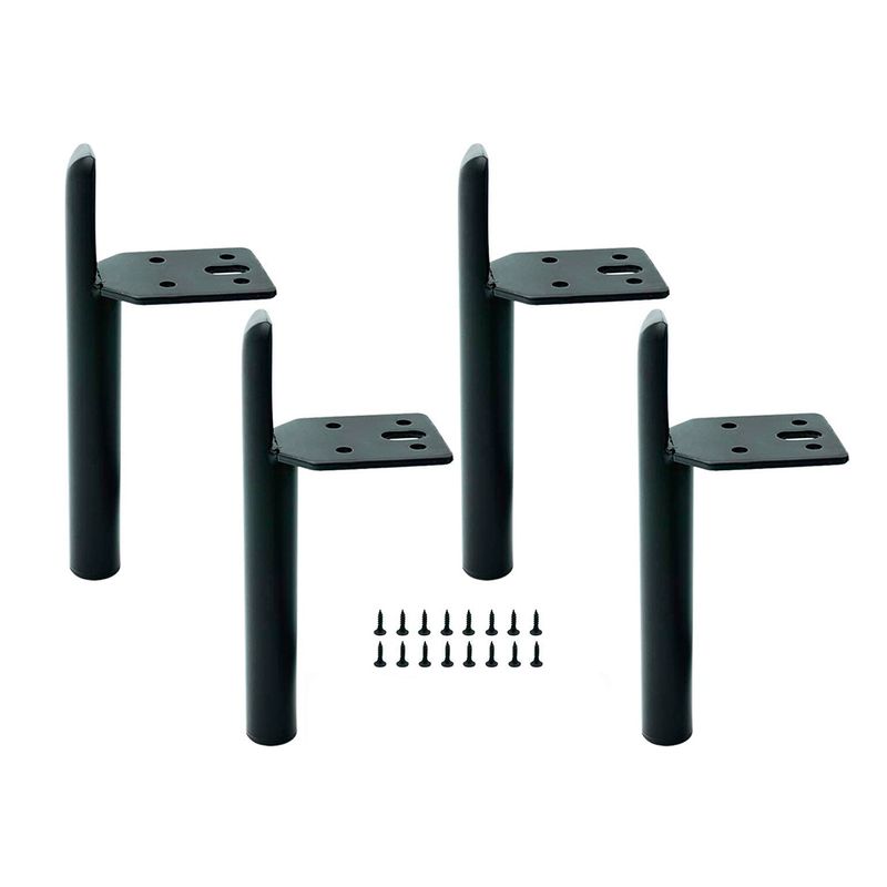 GENERICO - Pack 4 Patas Cilindrica Metalicas Negra Para Muebles Sofas