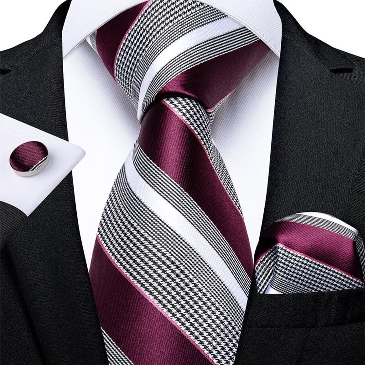SONEC - Set Corbata Hombre Seda con Pañuelo Colleras Modelos Multitono En Caja