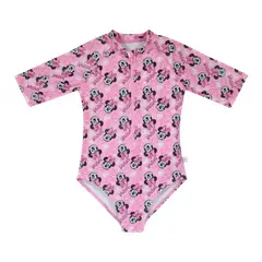DISNEY - Traje de Baño Niña Entero Manga Corta Minnie Rosa - Rosa