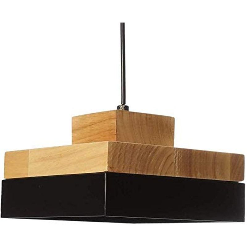 HOME NEAT - Lámpara de colgante madera moderna cuadrada nórdica luz de techo.