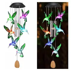 HOME NEAT - Lámpara de campanas de viento solar tubos de aluminio colibrí verde.