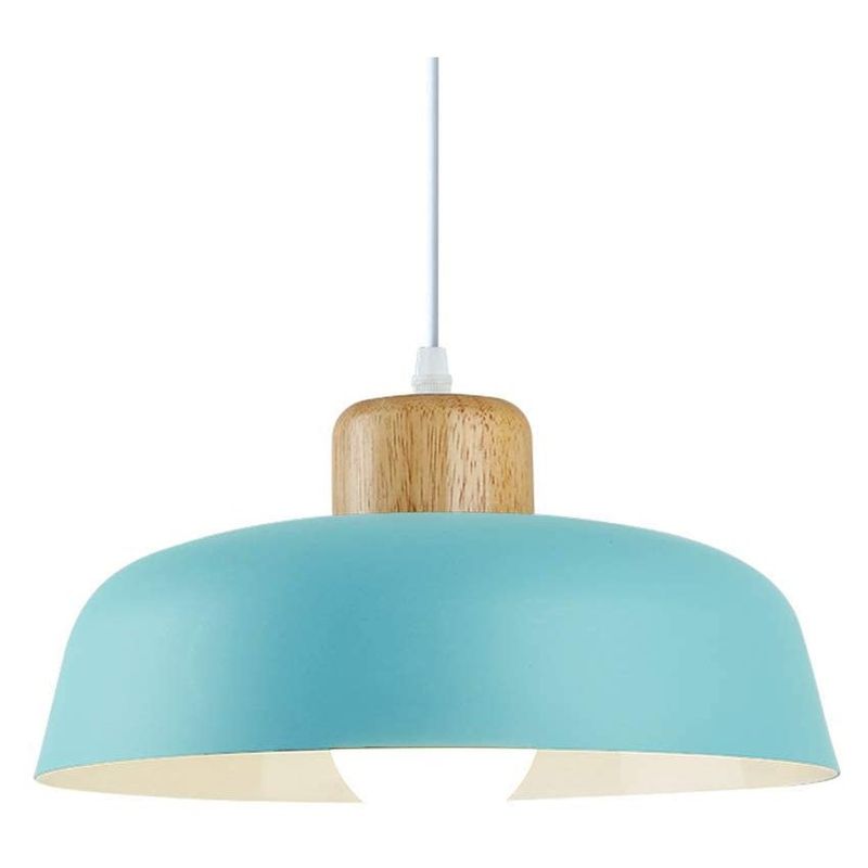 HOME NEAT - Lámpara de colgante de metal madera redonda moderna nórdica e27 azul.