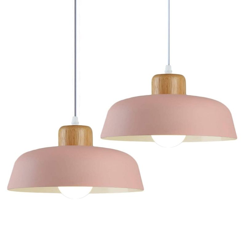 HOME NEAT - 2 Unidades lámpara colgante metal E27 Rosa.