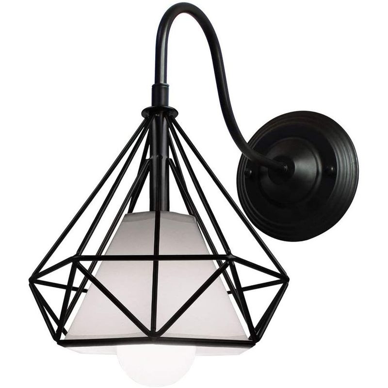 HOME NEAT - Luz lámpara de pared jaula diamante metal pirámide tubo doblado negro