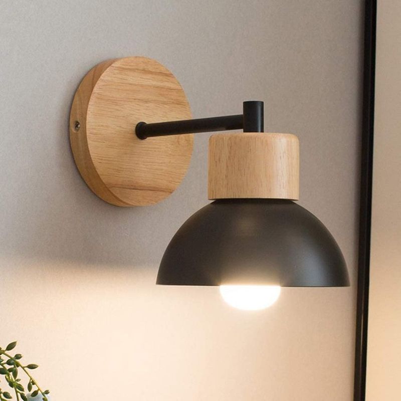 HOME NEAT - Moderno apliques de pared lámpara madera retro luz de pared e27 negro