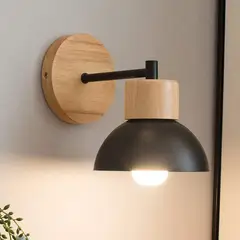 HOME NEAT - Moderno apliques de pared lámpara madera retro luz de pared e27 negro