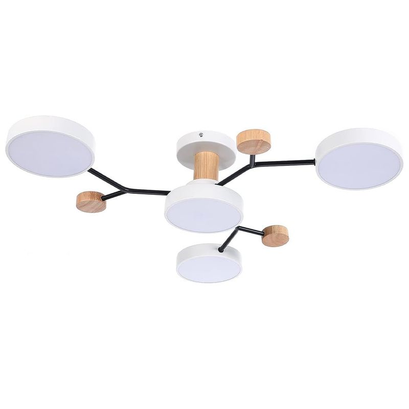 HOME NEAT - Lámpara de techo LED con base de madera 4 Luces - Blanco