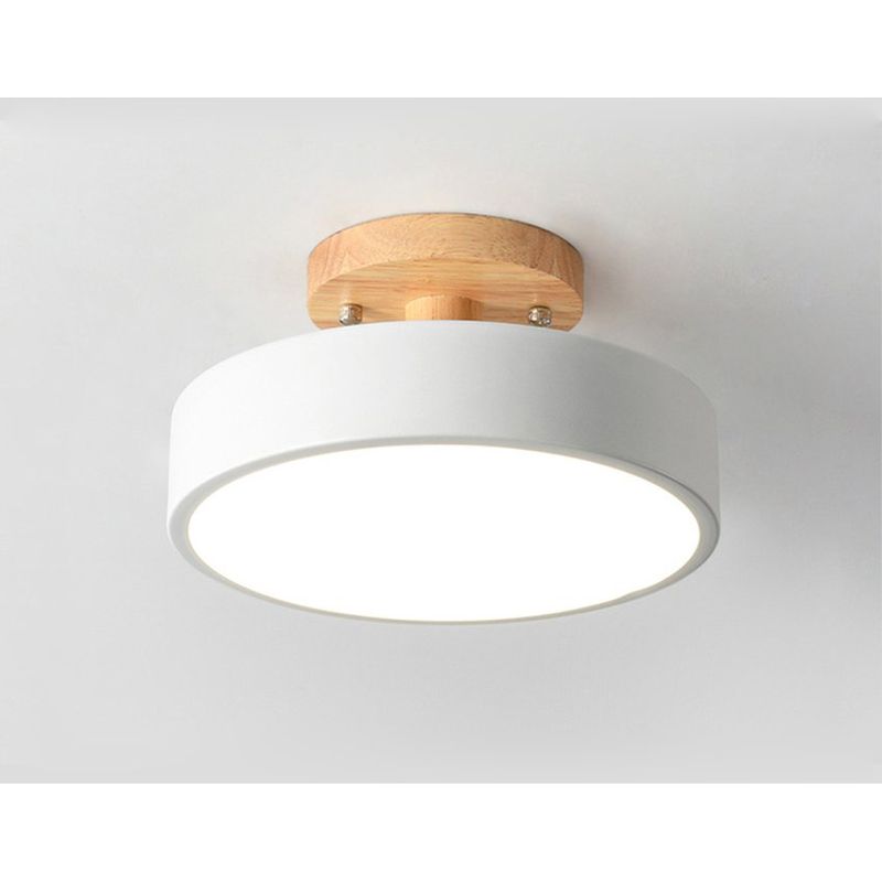 HOME NEAT - Lámpara LED de techo con base de madera 18cm - Blanco