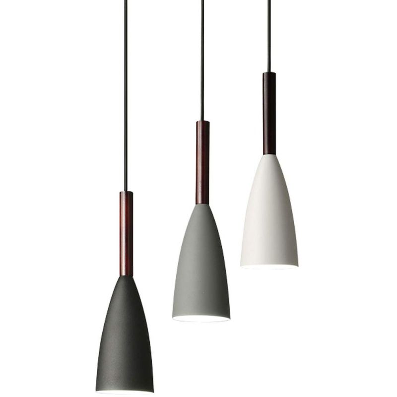HOME NEAT - 3 piezas lámpara techo colgante moderno madera metal E27 Gris