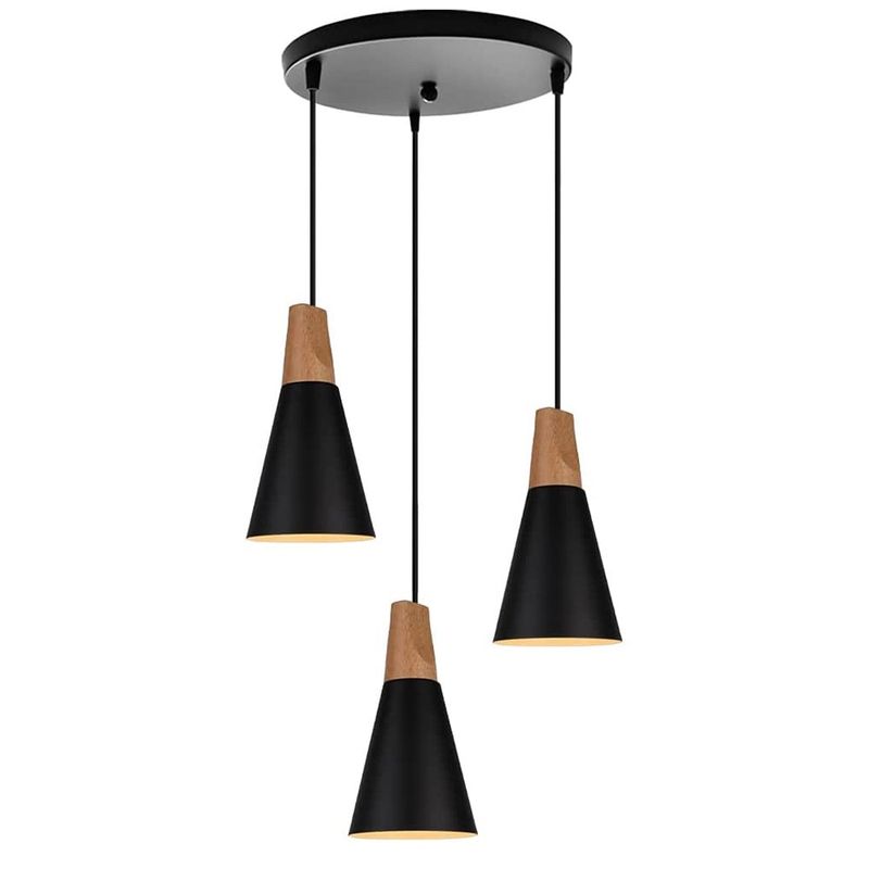 HOME NEAT - Lámpara de techo colgante nórdica madera aluminio 3 luces e27
