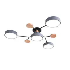 HOME NEAT - Lámpara de techo LED con base de madera 4 Luces - Gris