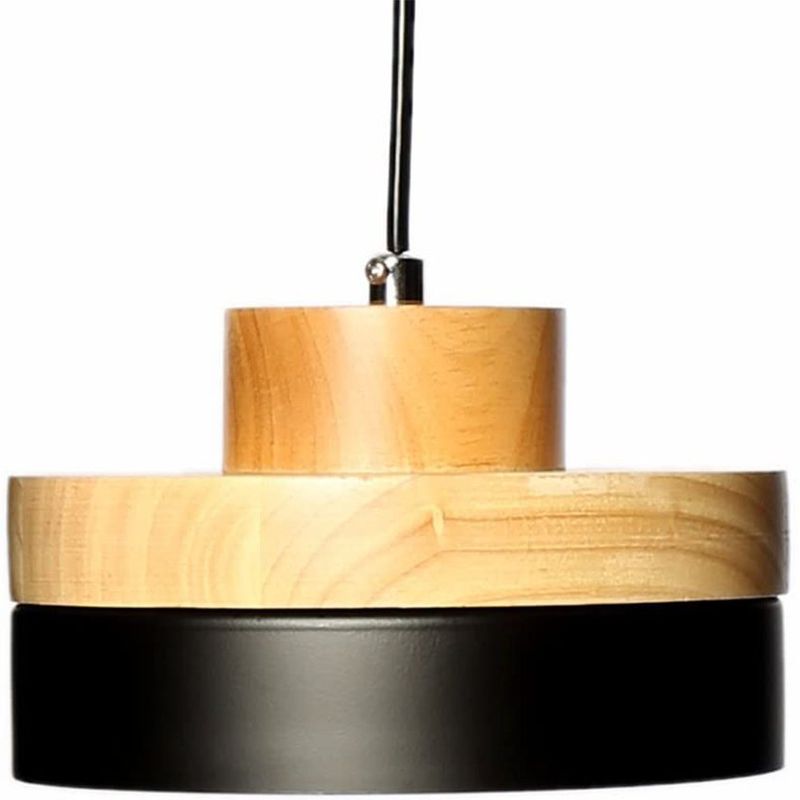 HOME NEAT - Lámpara de colgante madera moderna redonda nórdica luz de techo negro