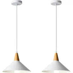 HOME NEAT - 2 Unidades Lámpara colgante metal madera nórdica - Blanco