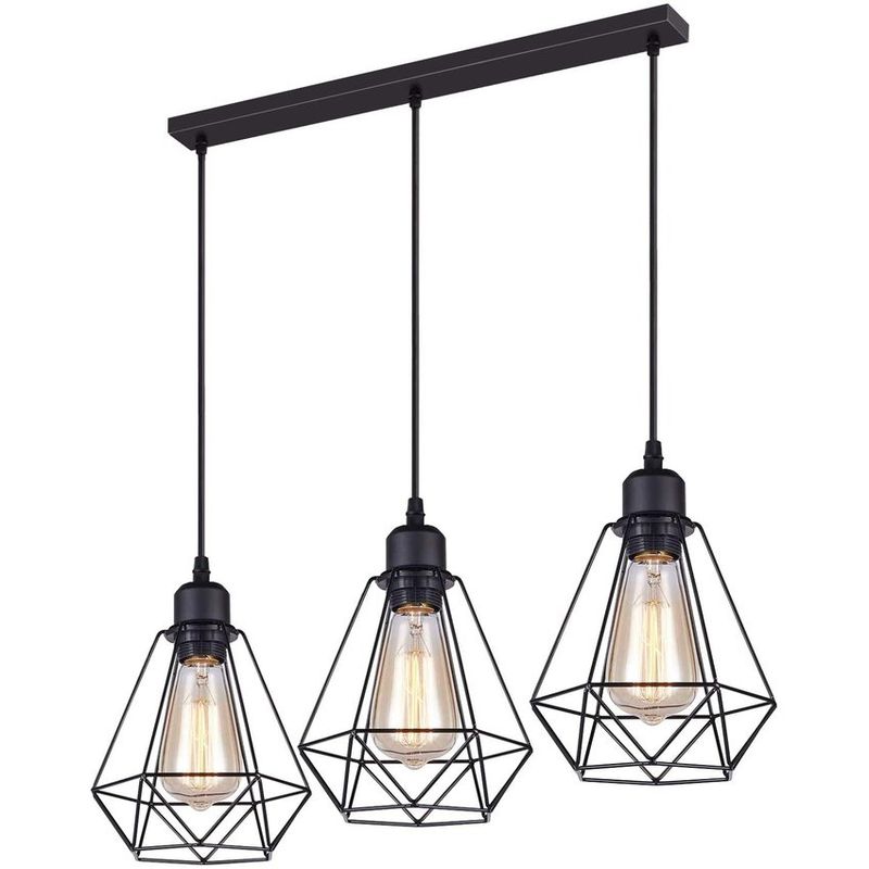 HOME NEAT - Lámpara de techo industrial vintage 3 luces E27 Negro
