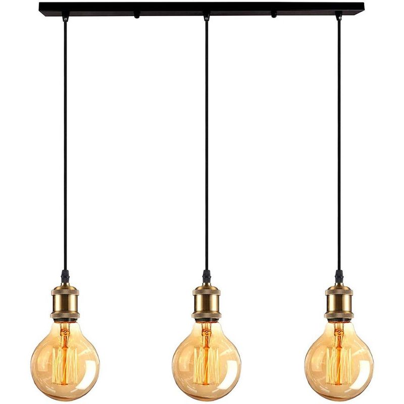 HOME NEAT - Lámpara colgante retro 3 luz e27 lámpara de techo metal latón