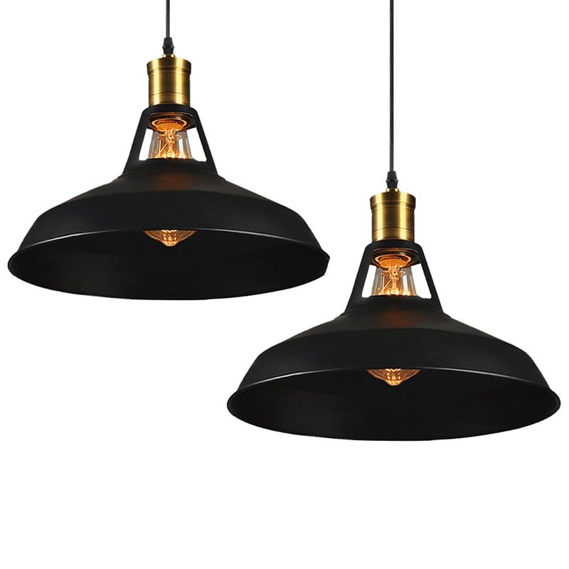 HOME NEAT - 2 Unidades lámpara colgante techo industrial Ø27cm E27 Negro