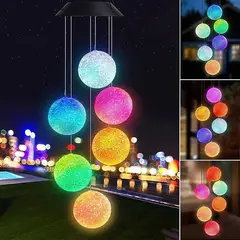HOME NEAT - Lámpara de campanas de viento solar que cambian de color bola cristal