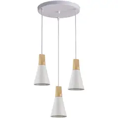 HOME NEAT - Lámpara Colgante de techo Madera Moderna 3 Luces E27 - Blanco