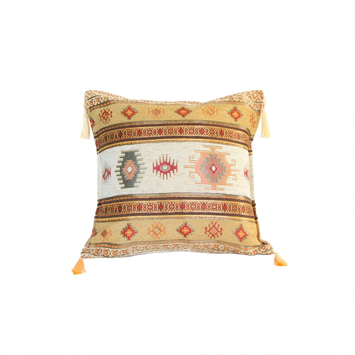 TURKUAZ - Cojín turco 44x44 Kilim Beige y Café claro - boho