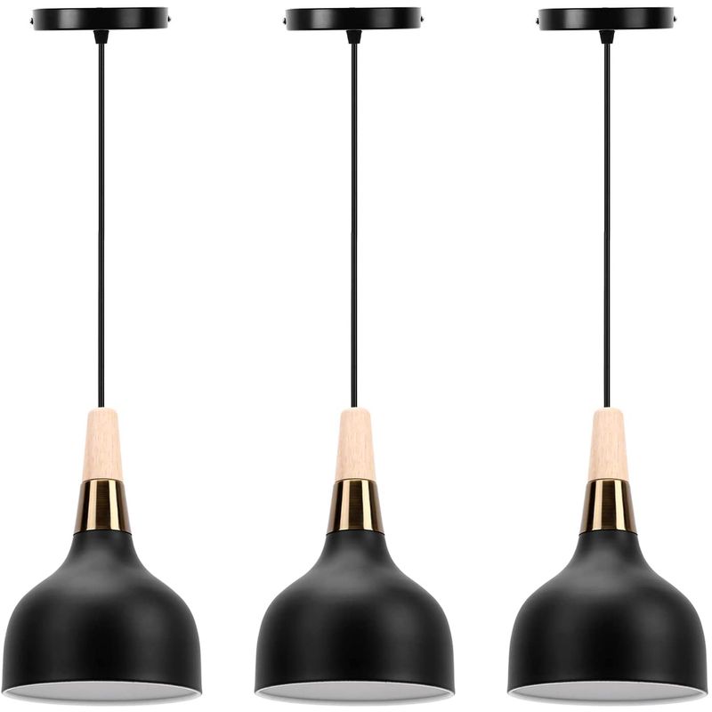 HOME NEAT - 3 Unidades Lámpara colgante de techo nórdica  E27 ø15cm - Negro